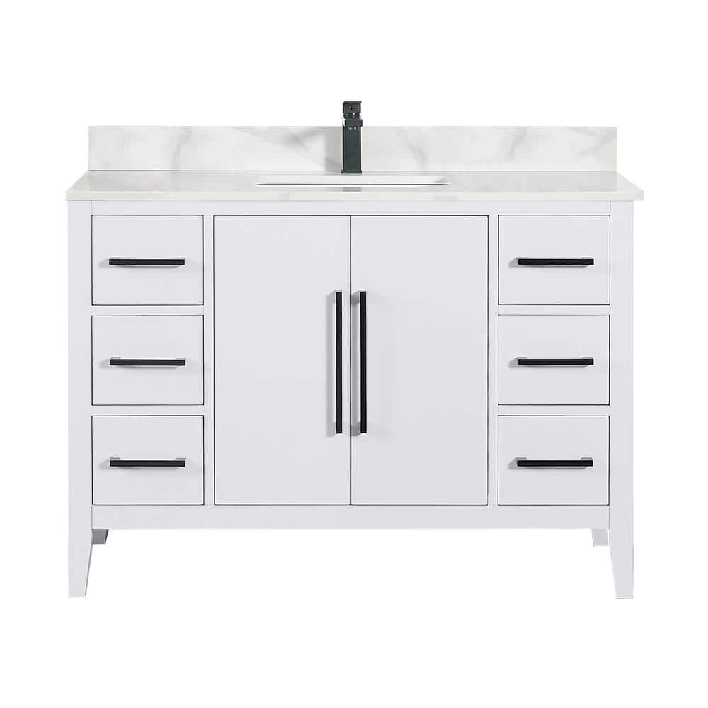 Laurel 48" White Fir Wood Vanity with Calacatta Quartz Top