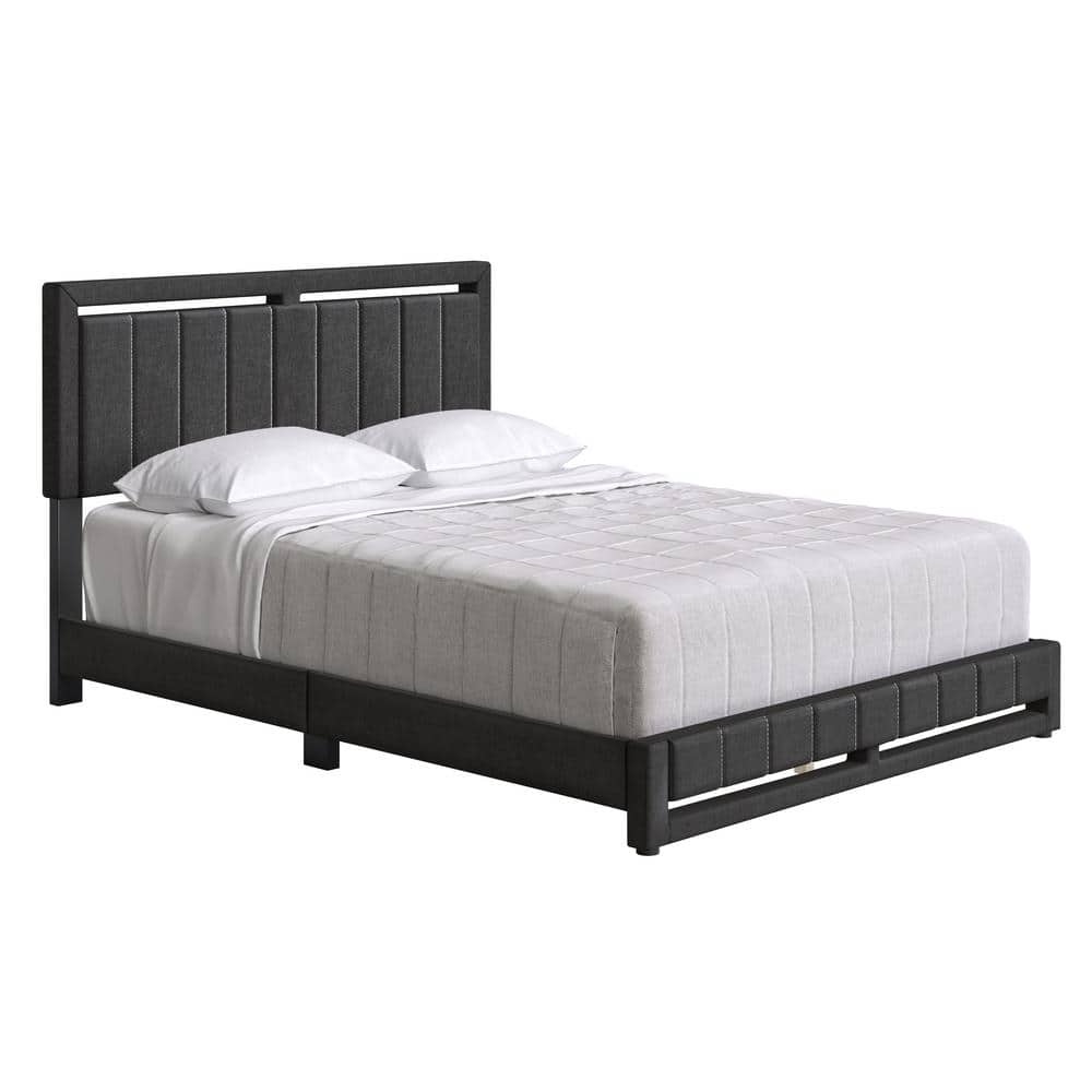 Senata Upholstered Linen Platform Bed, Queen, Black