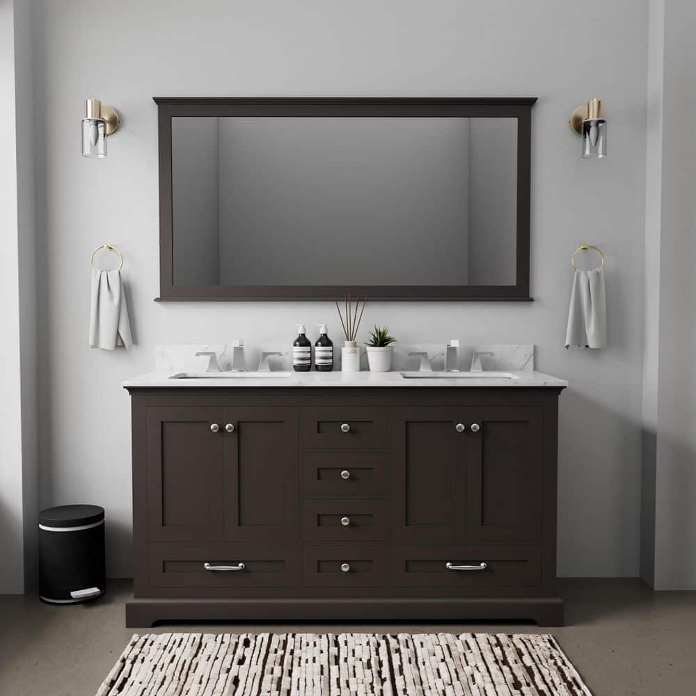 Dukes 60 in. W x 22 in. D Espresso Double Bath Vanity, Carrara Marble Top, Faucet Set, and 58 in. Mirror price history on PriceWatchPro