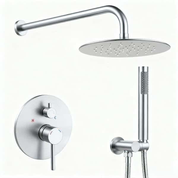 Single Handle 1-Spray Shower Faucet 1.8 GPM with Pressure Balance 10 Inch Wall Mounted Shower System in Brushed Nickel