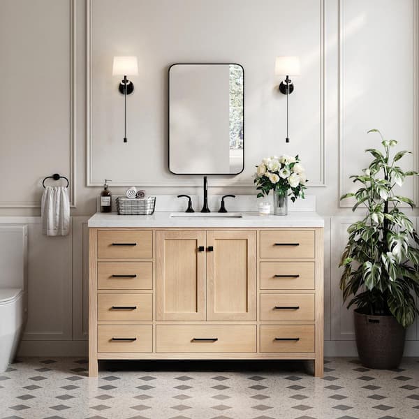 ARIEL Cambridge 54 in. W x 22 in. D x 36 in. H Single Rectangle Sink Bath Vanity in Oak with Carrara White Quartz Top