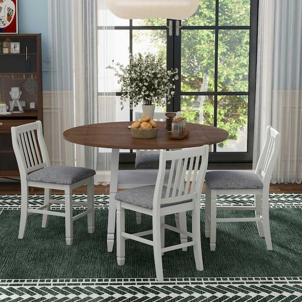 Harper & Bright Designs 5-Piece Espresso Wood Counter Height Dining Table Set Seats 4 with 4 ...
