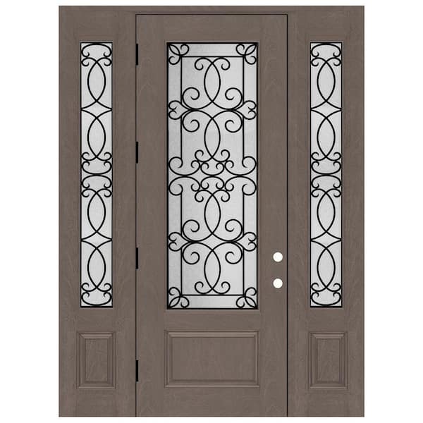 Steves & Sons Regency 68 in. x 96 in. 3/4Lite Georgian Decorative Glass RHOS Ashwood Mahogany Fiberglass Prehung Front Door DB 14 in.