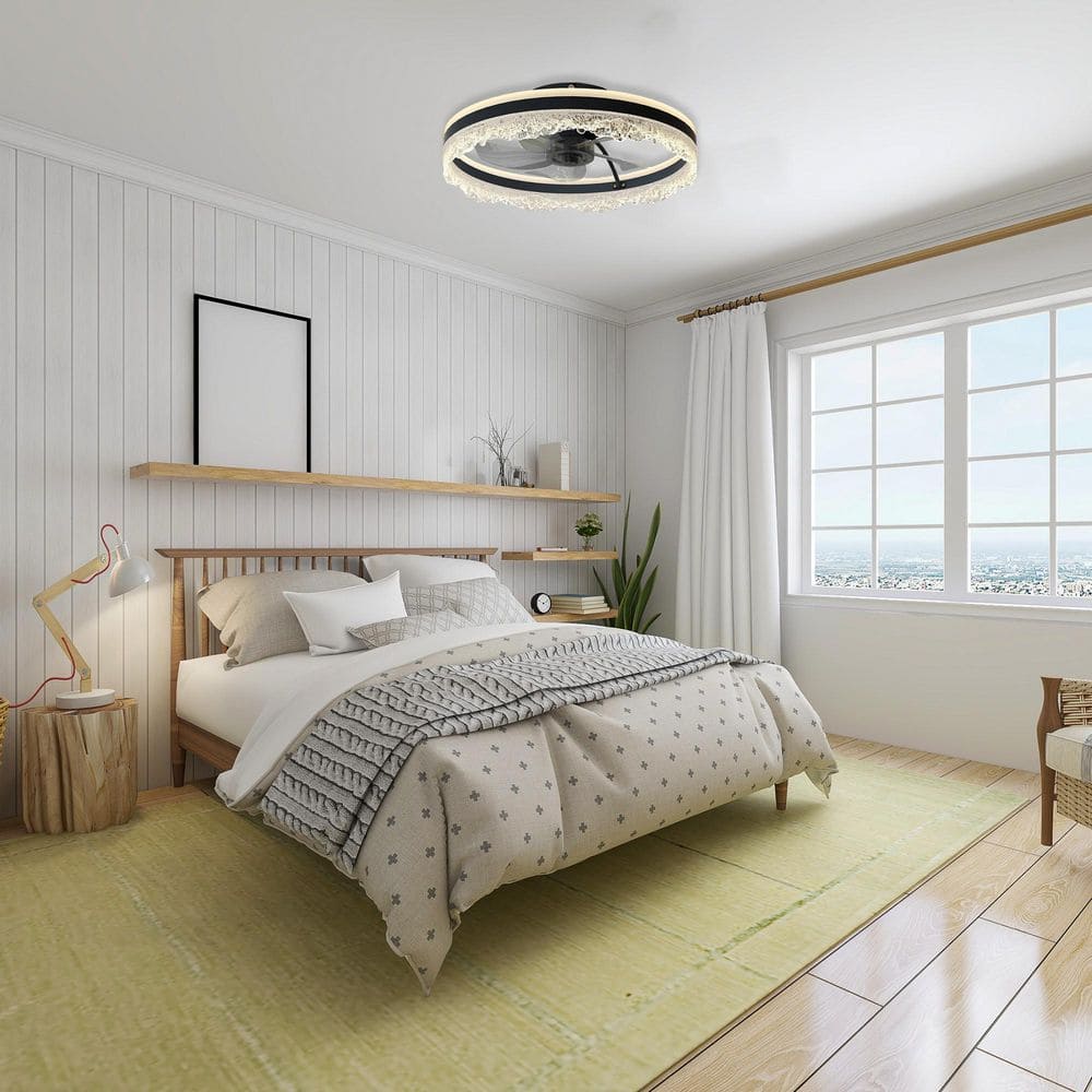 20 in. Modern Indoor Black Flush Mount Ceiling Fan Light, Smoky Gray ABS Blade Dimmable Fan for Bedroom with Remote price history on PriceWatchPro