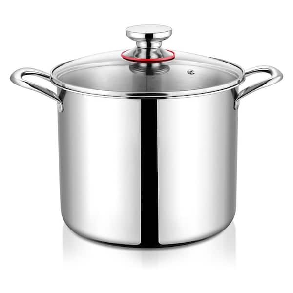 2-piece Stainless Steel Tri-Ply Stock Pot with Lid Induction Compatible Healthy Cooking Soup Pasta