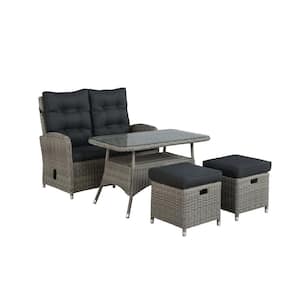 Monaco 4-Piece All-Weather Wicker Outdoor Patio Conversation Set with Gray Cushions