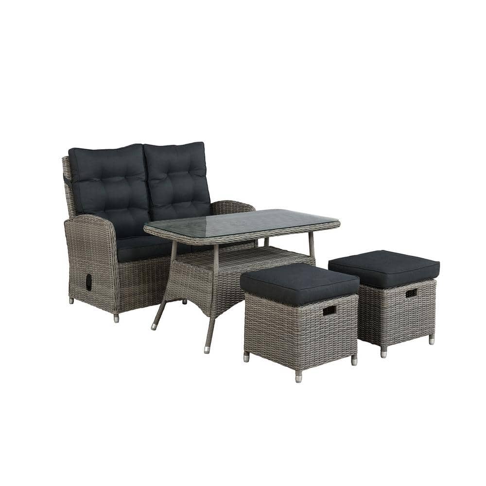 Monaco All-Weather 4-Piece Set with 2-Seat Reclining Bench, 26 in. H Cockta
