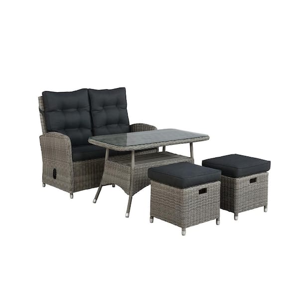Alaterre Furniture Monaco All-Weather 4-Piece Set with 2-Seat Reclining Bench, 26 in. H Cocktail Table and 2-Ottomans