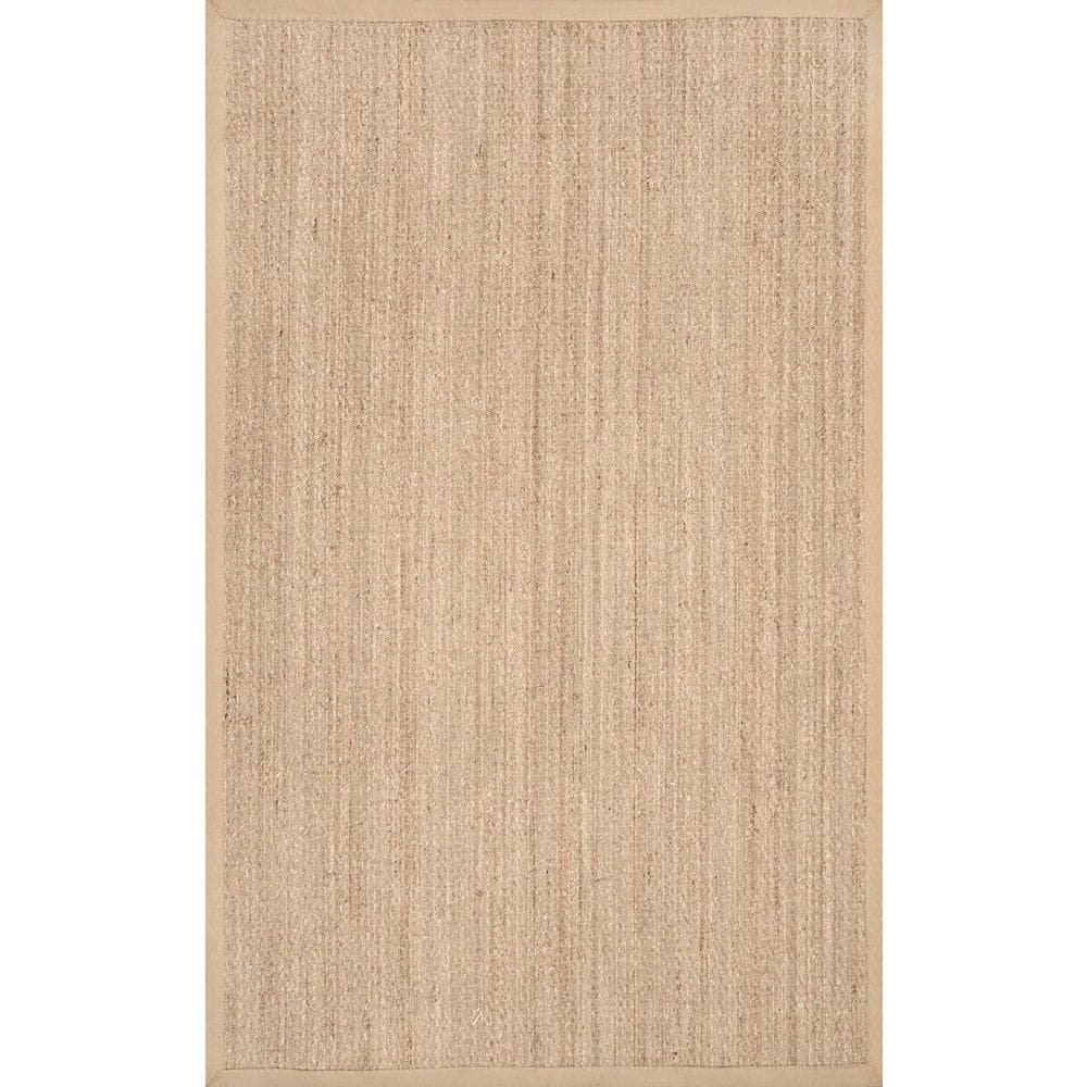 Beige Seagrass 8' Square Area Rug with Cotton Border