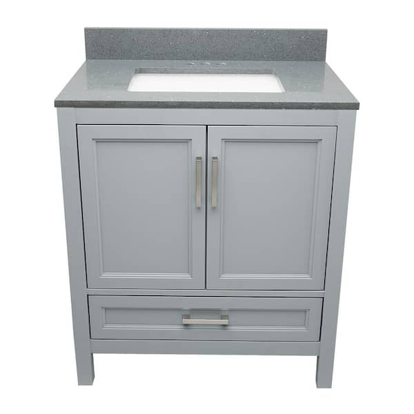 Ella Nevado 31 in. W x 22 in. D x 36 in. H Bath Vanity in Gray with Quartz Stone Galaxy Gray Top with White Basin