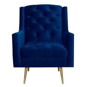 Reese Button Tufted Navy Blue Accent Chair with Gold Legs