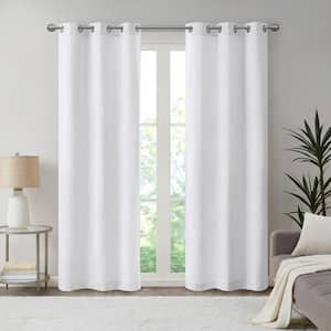 Colm White Polyester 40 in. W x 84 in. L Basketweave Room Darkening Curtain (Double Panels)