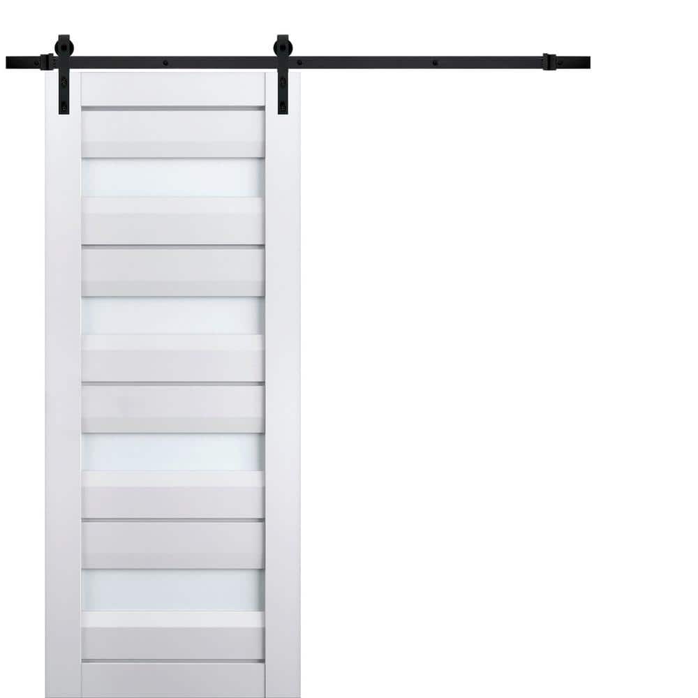 Assembly Required 24 in. x 84 in. 1-Panel Frosted Glass White Solid Wood Sliding Barn Door with Hardware Kit price history on PriceWatchPro