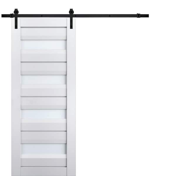 Sartodoors 24 in. x 84 in. 1 Panel Frosted Glass White Solid Wood Sliding Barn Door with Hardware Kit