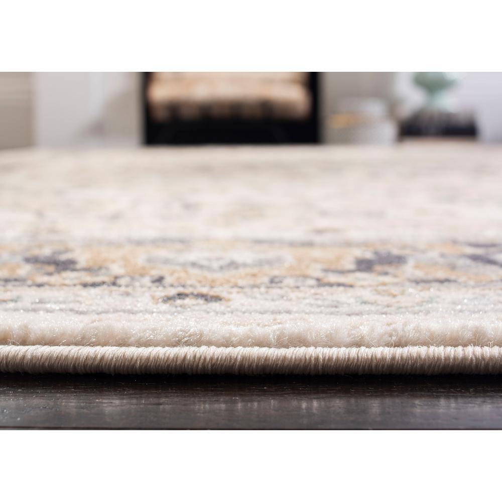 Safavid Style Cream and Navy Synthetic Square Area Rug