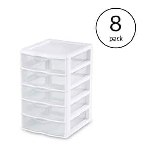 New Clearview Small 1 Qt. 5 Drawer Desktop Storage Bin Unit, White (8 Pack)