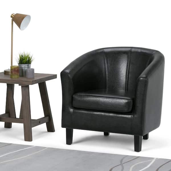 Simpli Home Austin 30 in. Wide Contemporary Tub Chair in Black Vegan Faux Leather