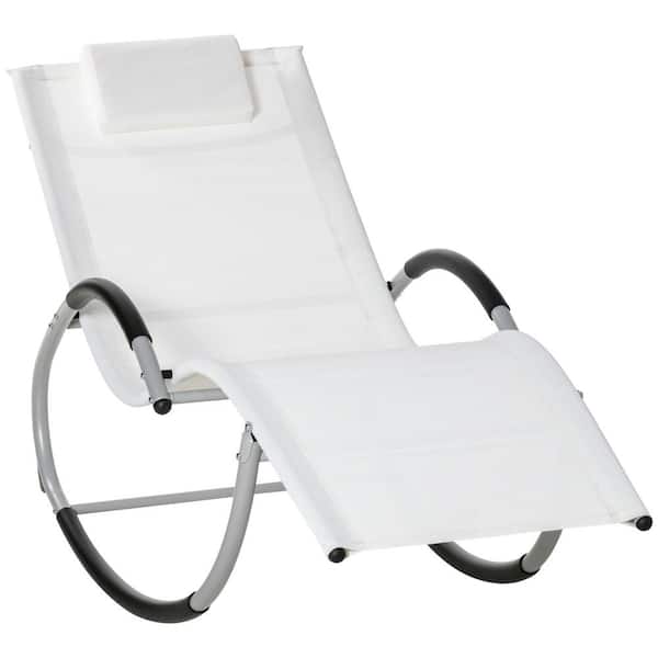 Outsunny Silver Metal Outdoor Chaise Lounge with Detachable Pillow for Lawn