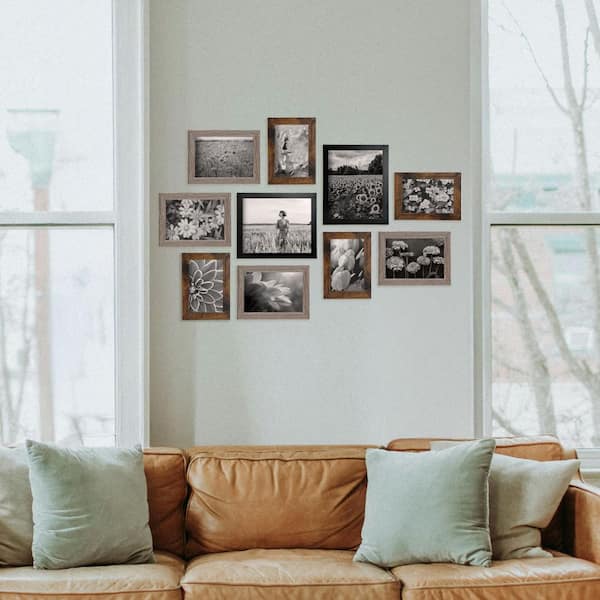 Elama 10 Piece Assorted Wood Picture Frame Set in Assorted Black