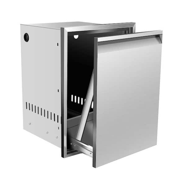 Outdoor Kitchen Stainless Steel 17 x 16 x 23 Inch Pull-Out Trash Drawer Tray with Handle Storage Bin Cabinet