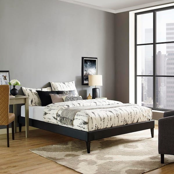 Sharon Black Vinyl Frame Full Platform Bed with Squared Tapered Legs