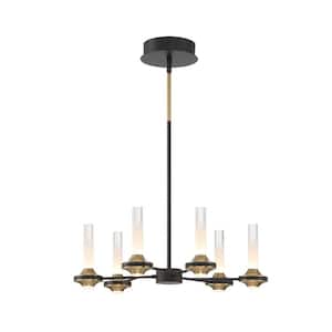 Torcia 360-Watt 12-Light Integrated LED Black/Brass Geometric Chandelier with Clear Acrylic Shades