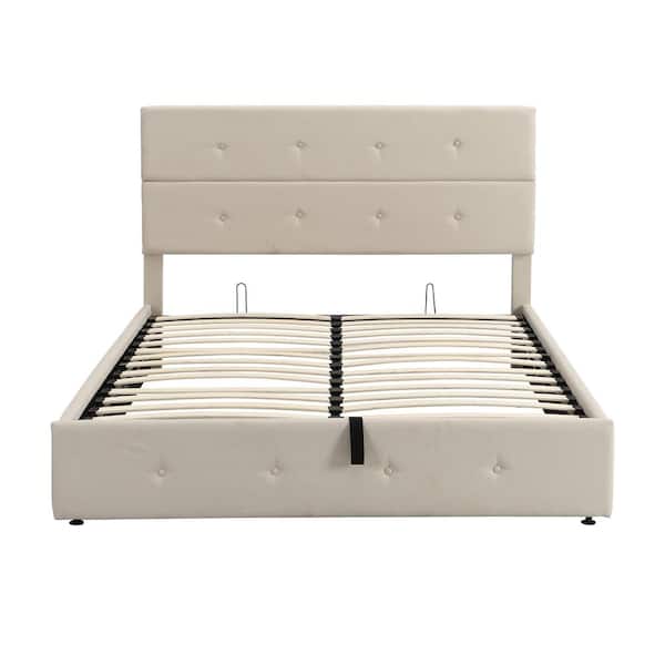 STICKON 83.5 in. W Beige Queen Size Metal Frame Platform Bed with Upholstered