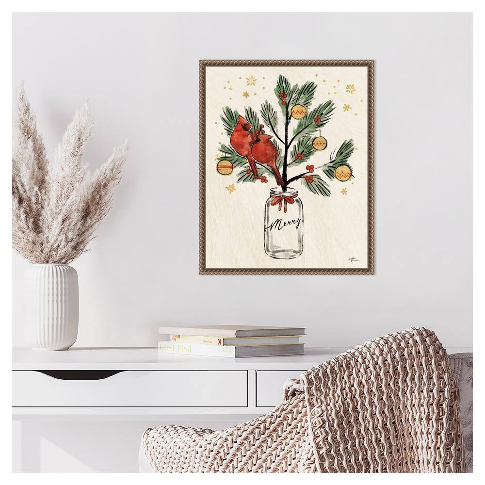 Festive Christmas Lovebirds Framed Canvas Wall Art, 16 x 20