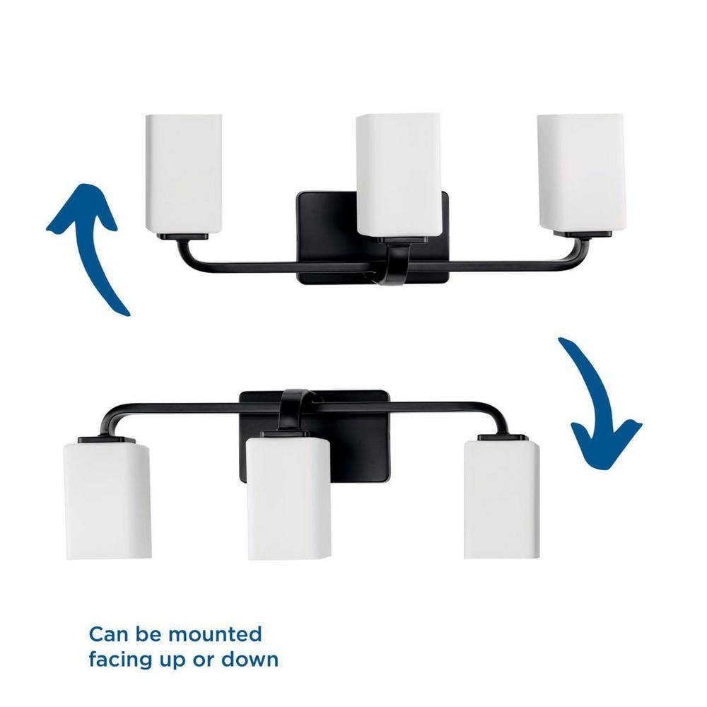 Matte Black 3-Light Wall Sconce with Etched Opal Glass