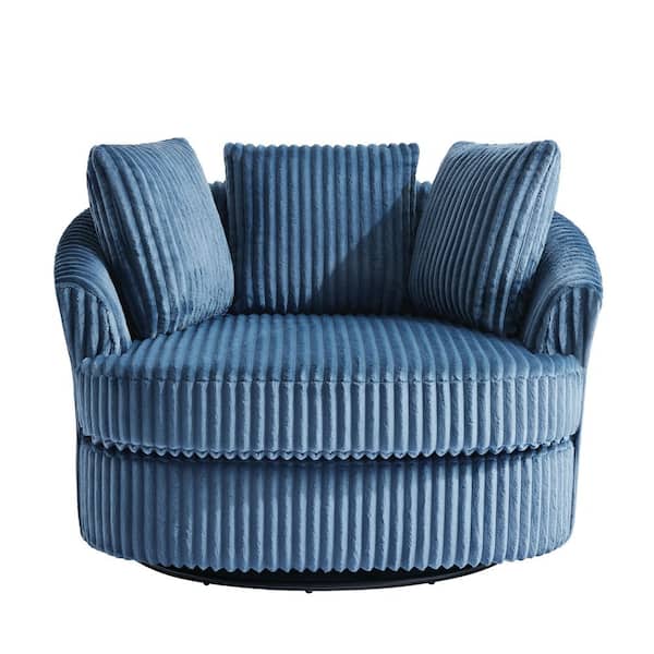 Blue Faux Rabbit Fur Polyester Fabric Upholstered 360° Swivel Accent Barrel Chair (Set of 1)