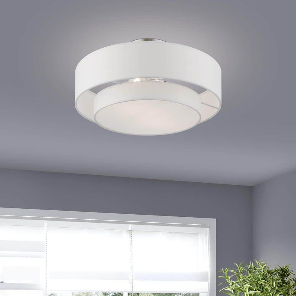 Brushed Nickel 2-Light Semi-Flush Mount with Glass Drum Shade