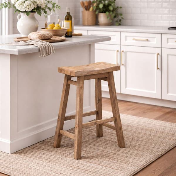 Sonoma 24 in. Barnwood Wire-Brush Backless Saddle Stool