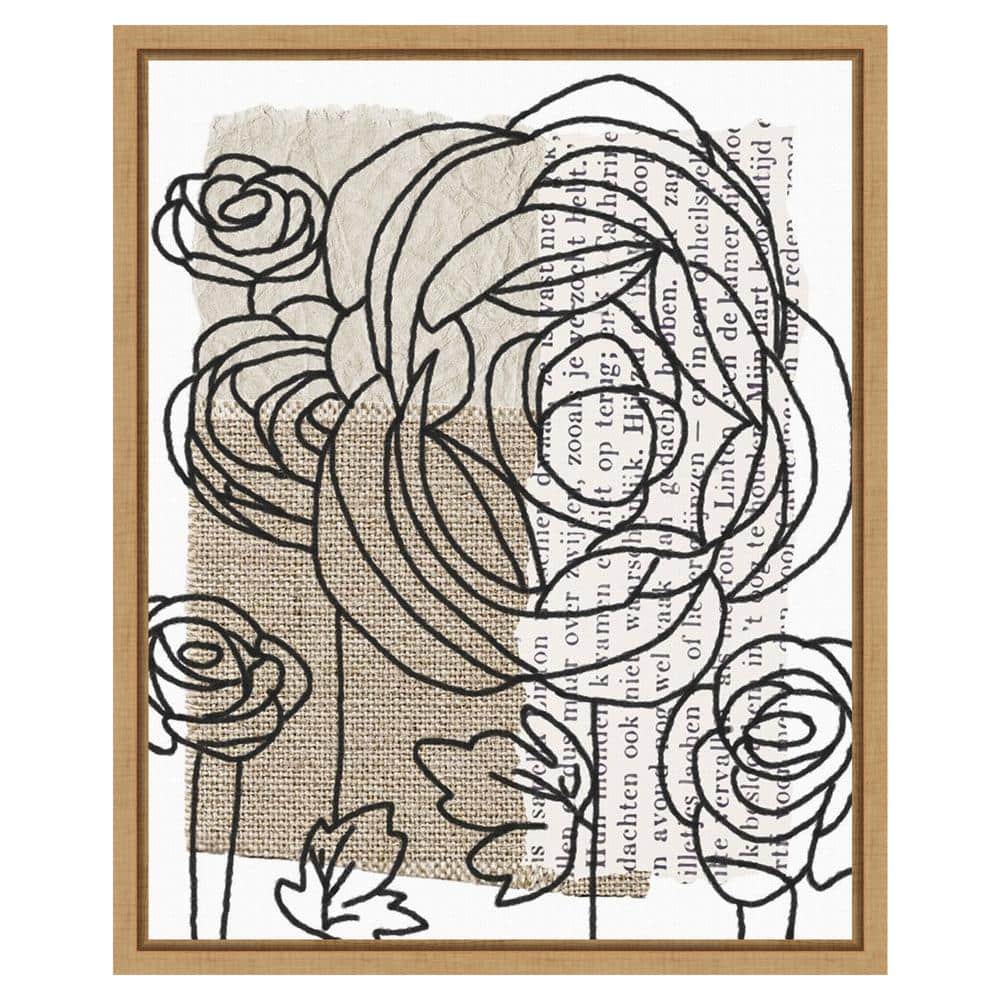 Drawn Flowers II Abstract Canvas Art with Maple Frame