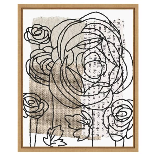 Amanti Art Drawn Flowers II by Alonzo Saunders 16 in. W x 20 in. H. Canvas Wall Art Print Framed in Brown