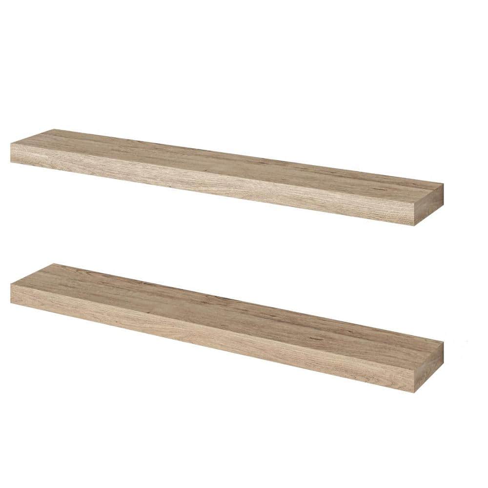 35 in. W x 6 in. D Natural Floating Decorative Wall Shelf, Set of 2