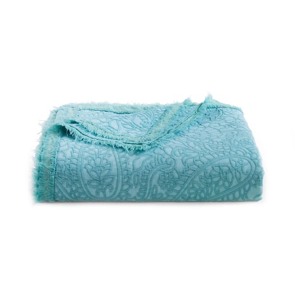 DONNA SHARP Aqua Paisley Cotton Oversized Throw