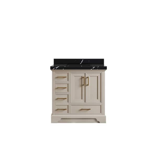 Willow Collections Charlotte 36 in. Single Sink Freestanding Fine Grain Bath Vanity with Calacatta Black Qt. Top Unassembled