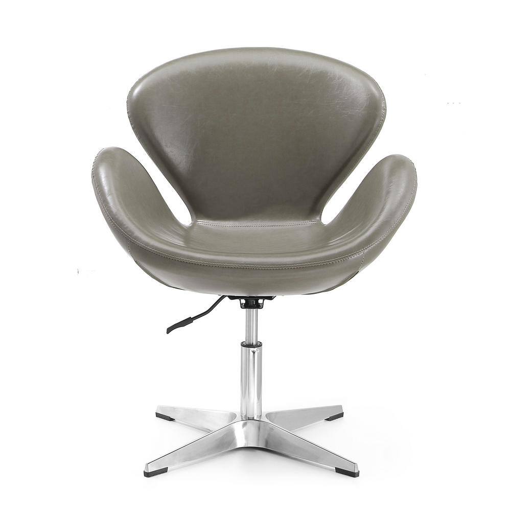Pebble Faux Leather Swivel Accent Chair in Polished Chrome