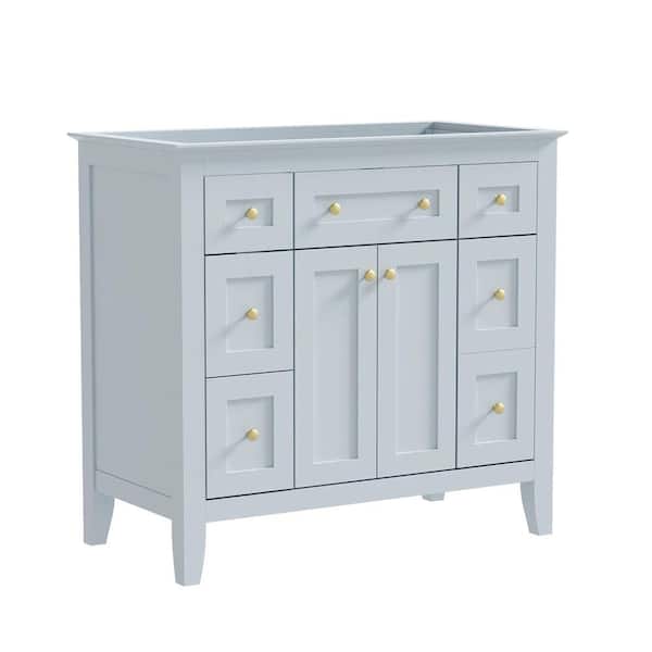 Unbranded 36 in. Freestanding Bath Vanity Cabinet without Top in Light Blue with 6 Drawers and 2 Cabinets for Ample Storage