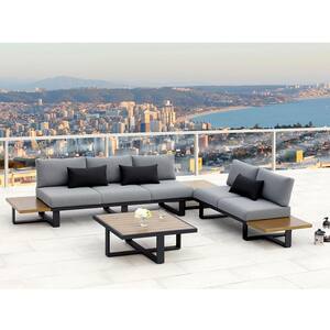 Platform II Black 4-Piece Aluminum Outdoor Sectional Set with Olefin Gray Cushions