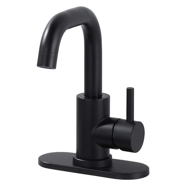 ARCORA Single Handle Stainless Steel Bar Faucet with Supply Lines and Deckplate in Matte Black