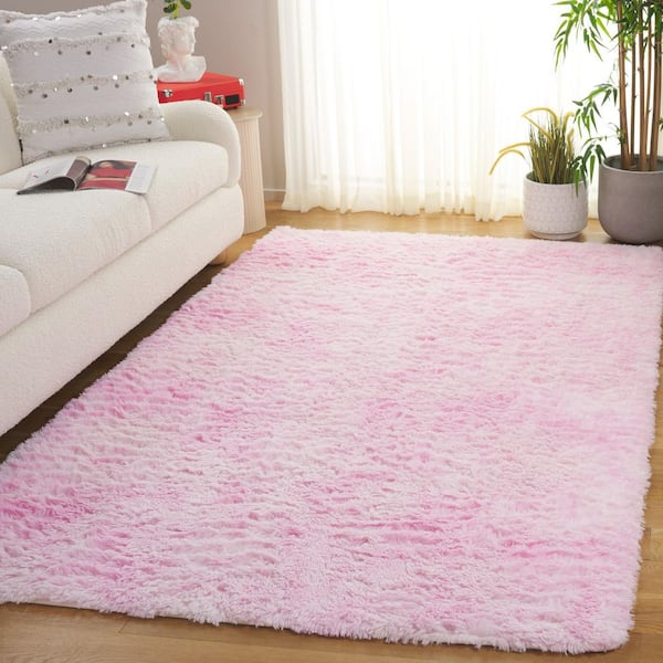 Rainbow Shag 5 ft. x 7 ft. Pink Abstract Solid Area Rug