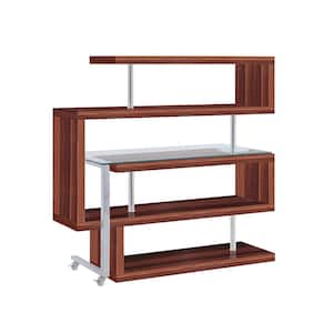 Buck II 24 in. L-Shaped Clear Glass, Chrome and Walnut High Gloss Composite Writing Desk with Shelves