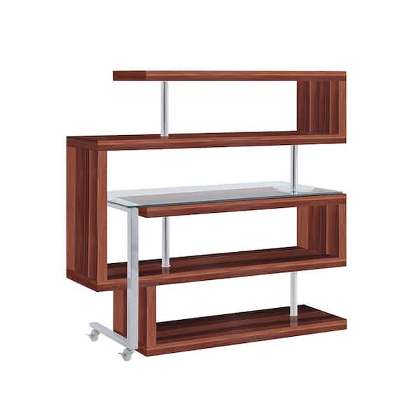 Acme Furniture Buck II 24 in. L-Shaped Clear Glass, Chrome and Walnut High Gloss Composite Writing Desk with Shelves