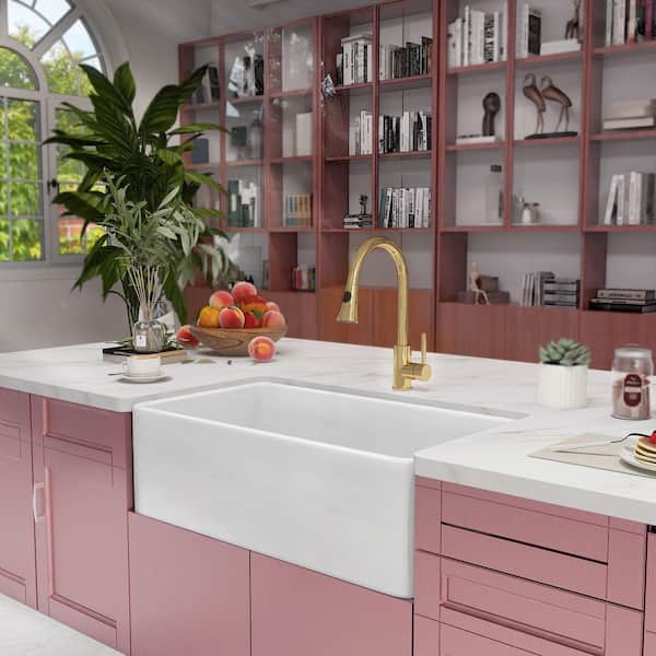 Getpro Fireclay White 36 in. x 18 in. Single Bowl Farmhouse/Apron-Front Kitchen Sink with Strainer Drain and Bottom Grid