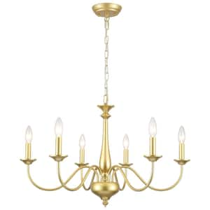 6-Light Painted Gold Modern Candlestick Rustic Chandelier for Kitchen Island Lighting Fixtures Hanging