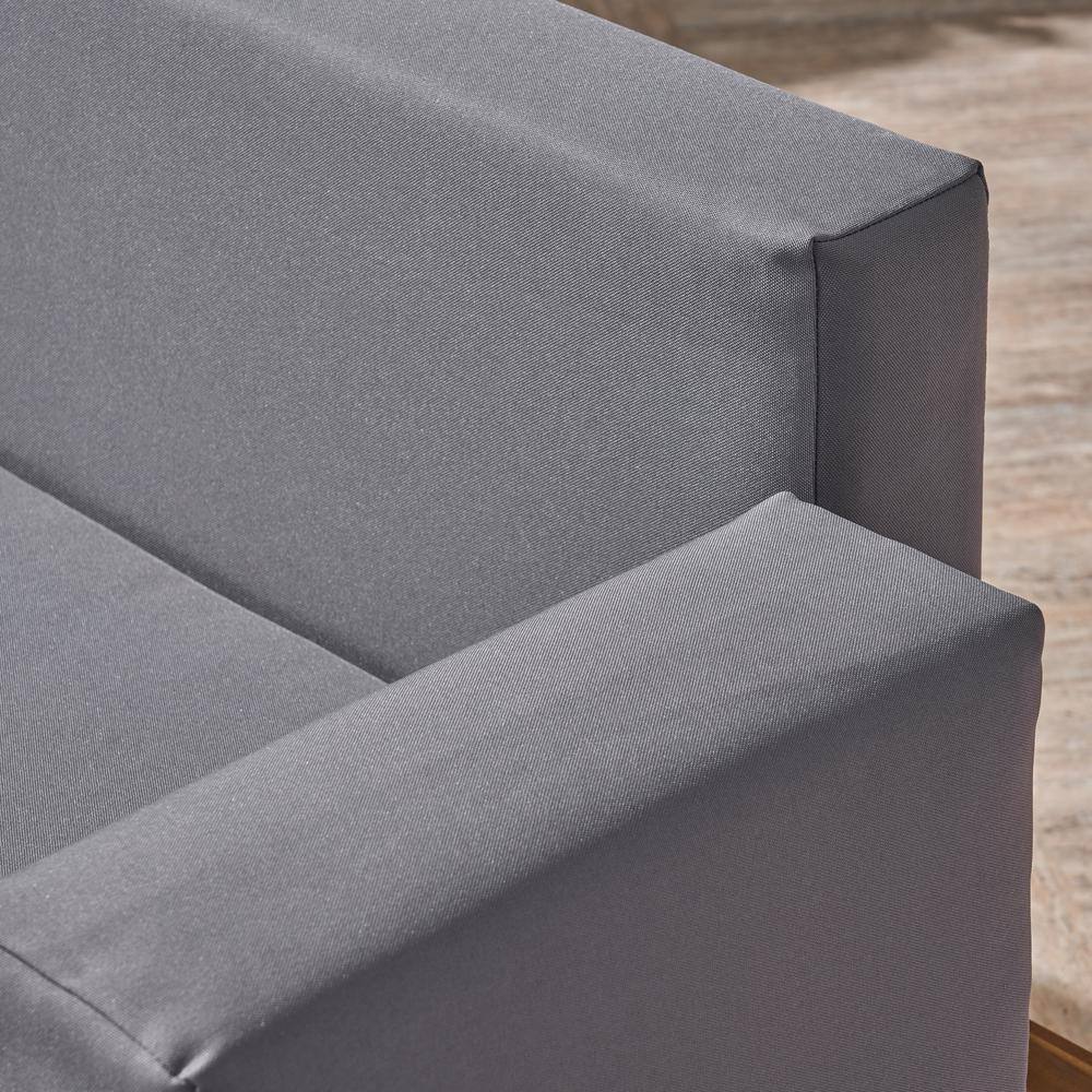 Canoga Teak Finish Wood Outdoor Sofa with Dark Gray Cushions