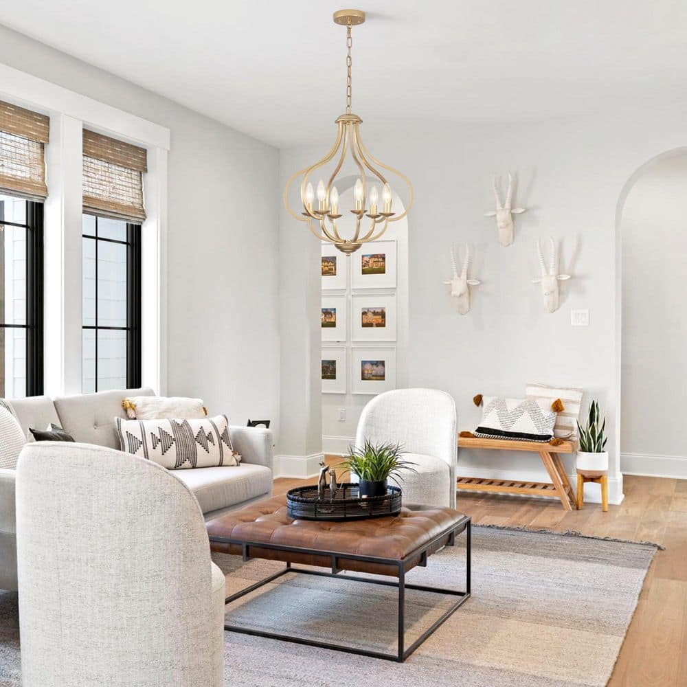 6-Light 18.11 in. GOLD Farmhouse Classic Cage Chandelier for Hallway Entryway Foyer Living Room price history on PriceWatchPro
