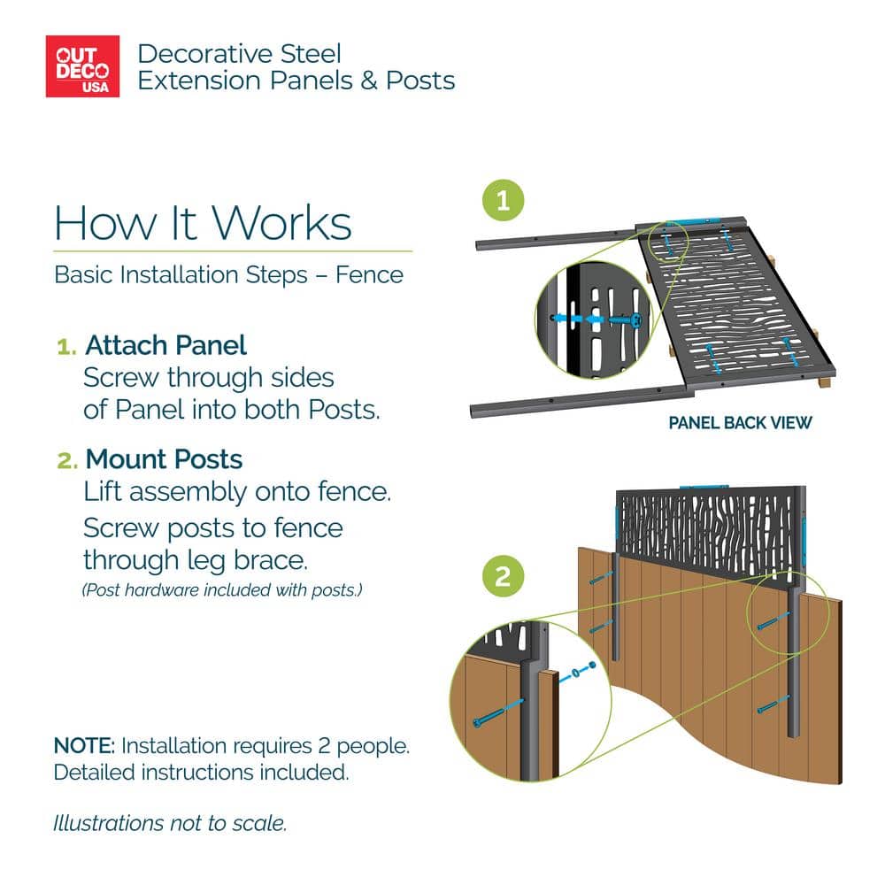 Decorative Black Galvanized Steel Privacy Panel, 16" x 72"