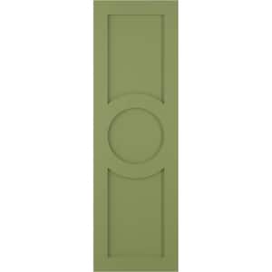 12 in. x 58 in. True Fit PVC Center Circle Arts and Crafts Fixed Mount Flat Panel Shutters Pair in Moss Green